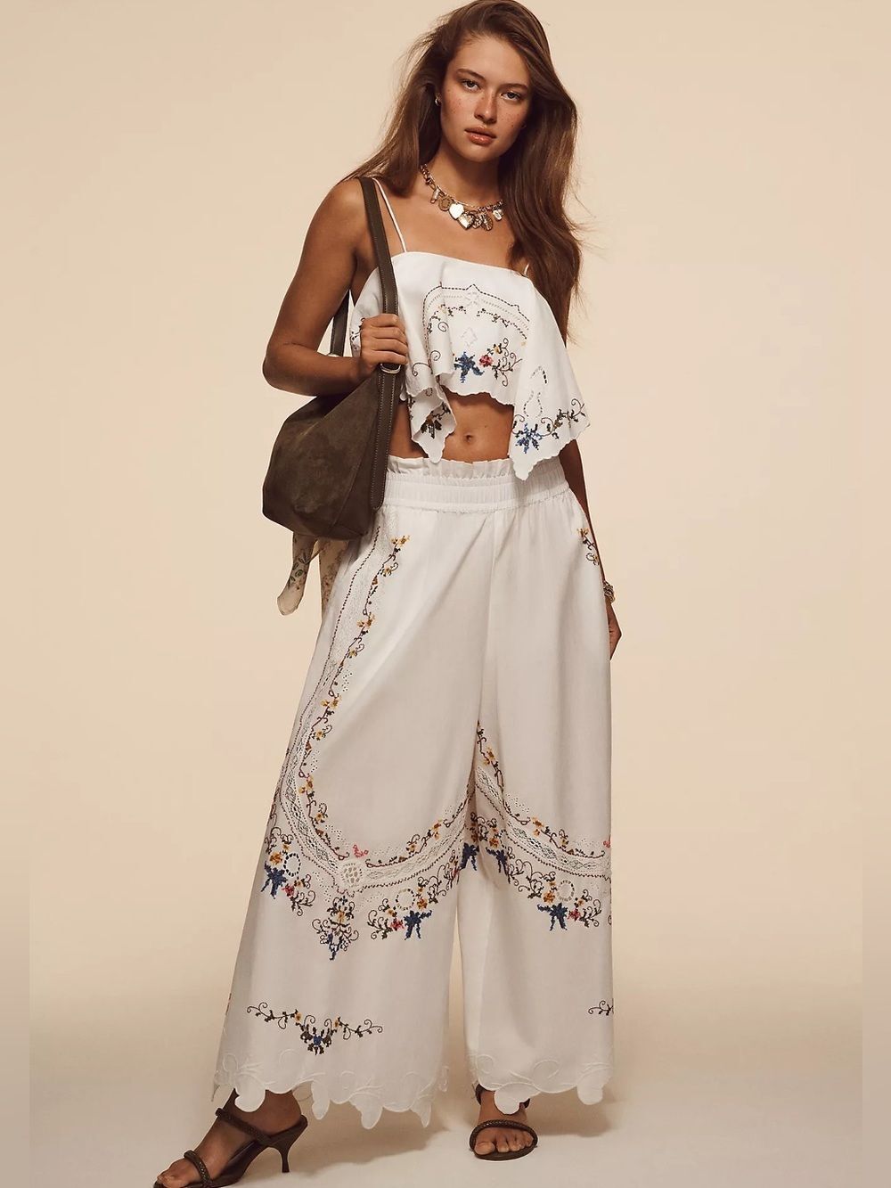 New By Anthropologie Embroidered Culottes Size M